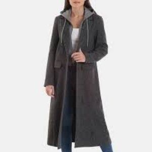 Brand New Women's Avec Les Filles Gray Overcoat Jacket With Removable Hood